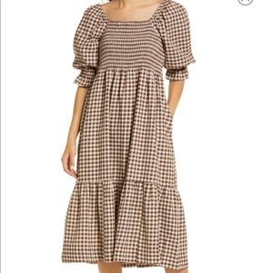Madewell smocked Lucie gingham dress, large.
